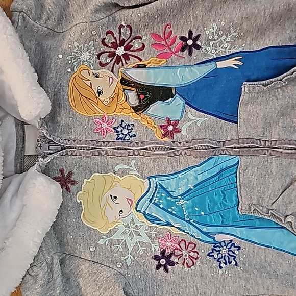 EUC Disney Store Exclusive Frozen Sparkly Grey Zip Up Hoodie - Picture 4 of 5